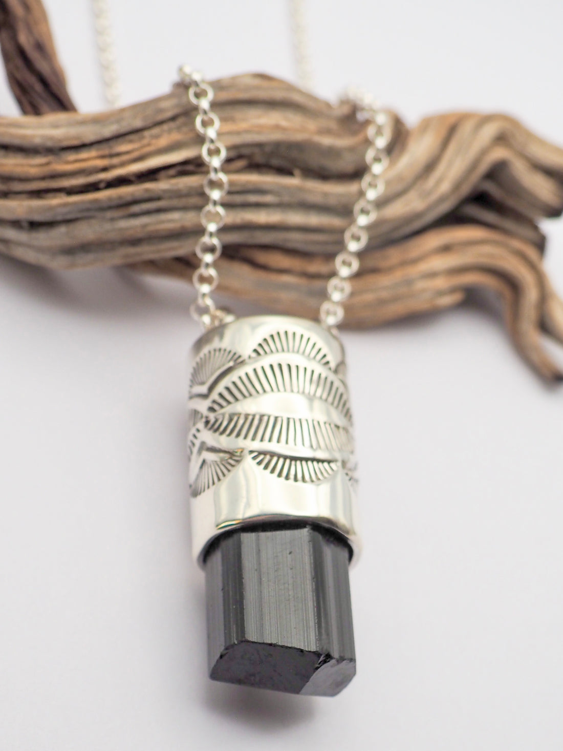 Black Tourmaline Big Eye/Fan Talisman Necklace