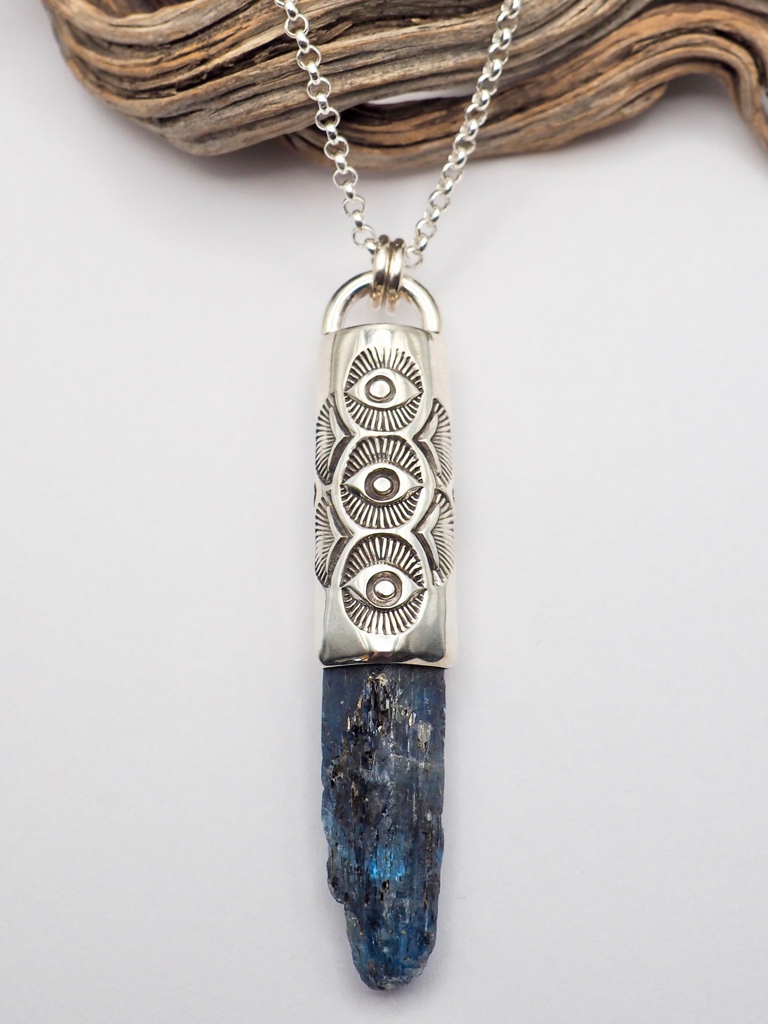 Blue Kyanite Triple Eye Talisman Necklace