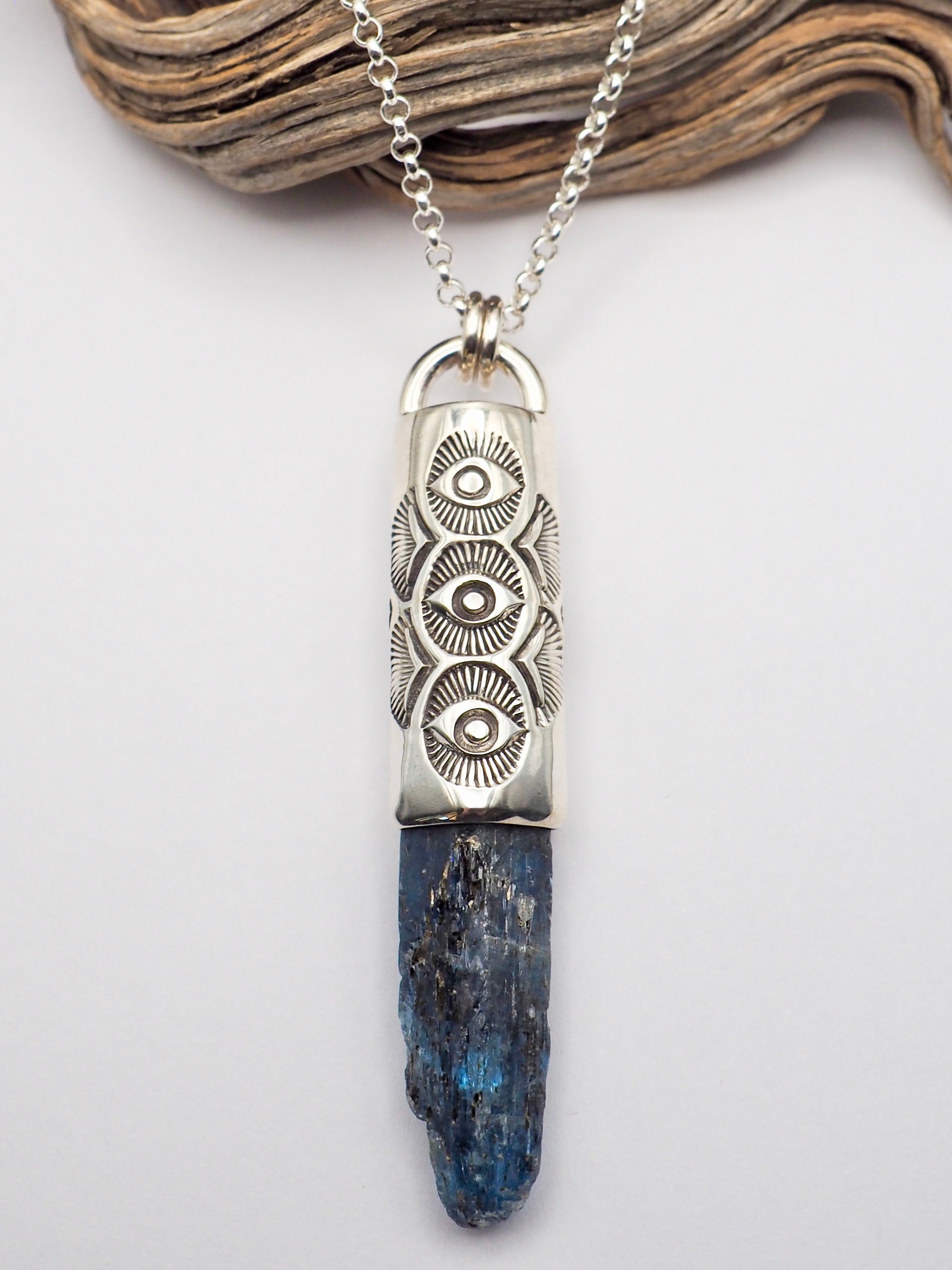 Blue Kyanite Triple Eye Talisman Necklace