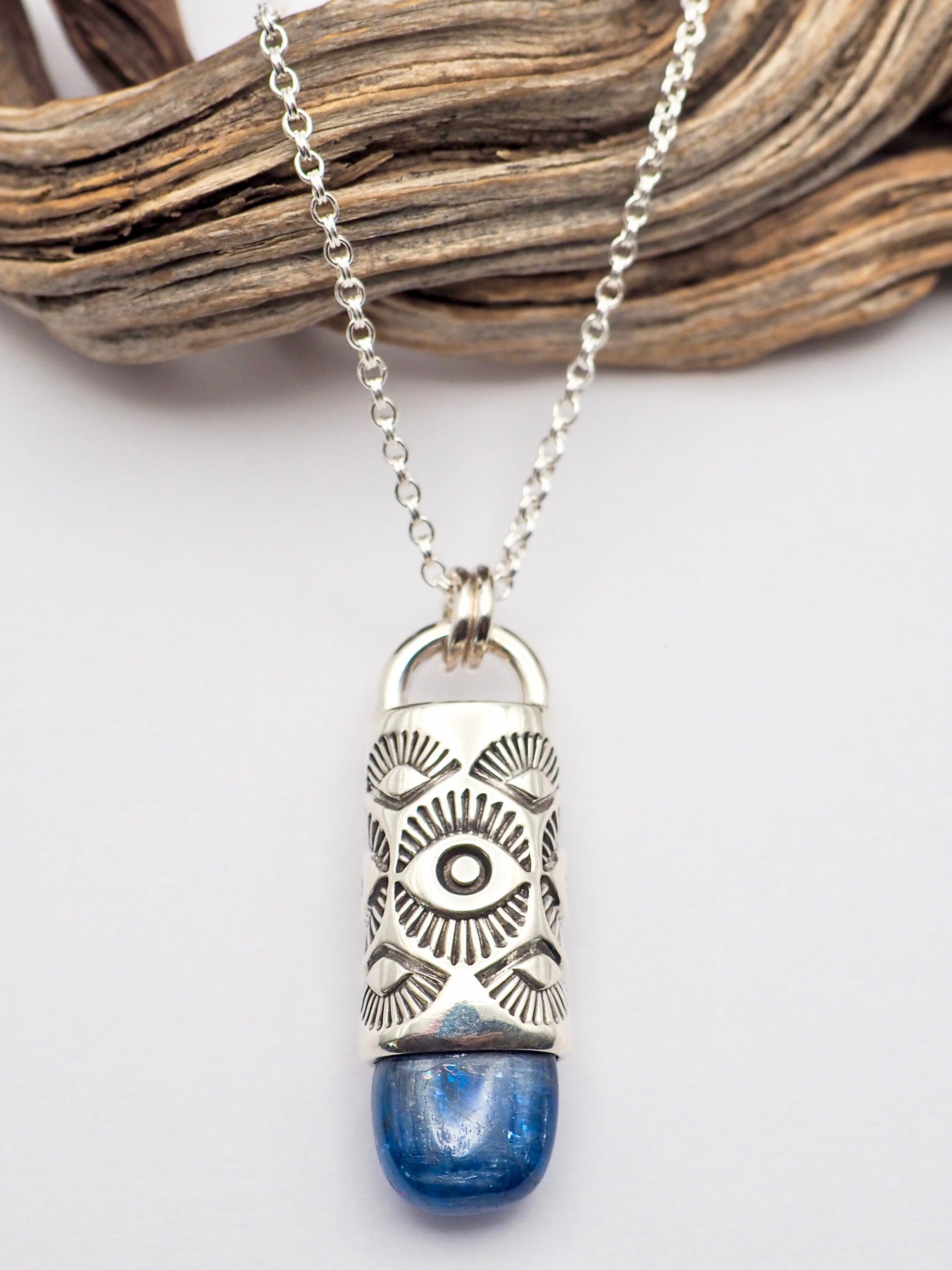 Polished Blue Kyanite Eye/Fan Talisman Necklace