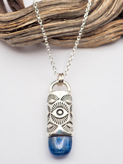 Polished Blue Kyanite Eye/Fan Talisman Necklace