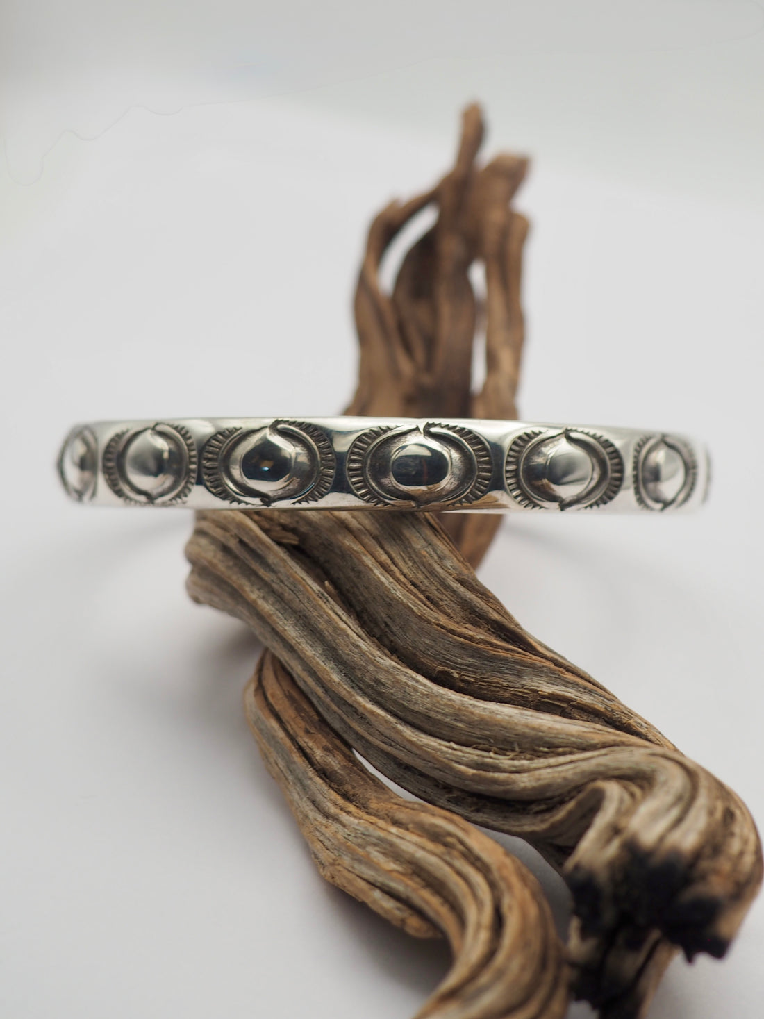 Orb Heavyweight Hand Stamped Sterling Silver Bangle S/M