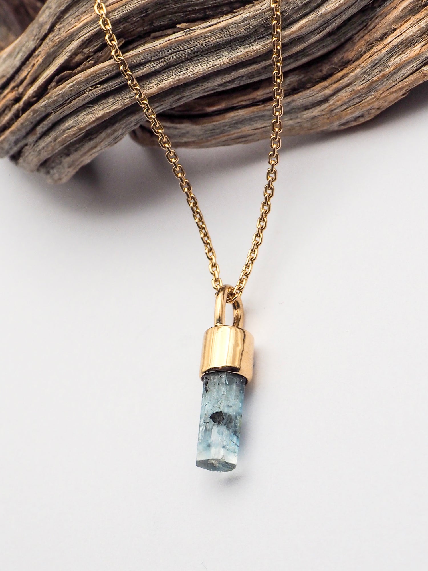 Aquamarine with Black Tourmaline 14K Gold Mini Talisman B