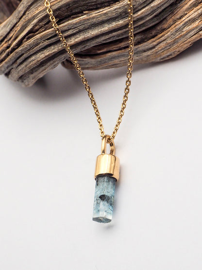 Aquamarine with Black Tourmaline 14K Gold Mini Talisman B