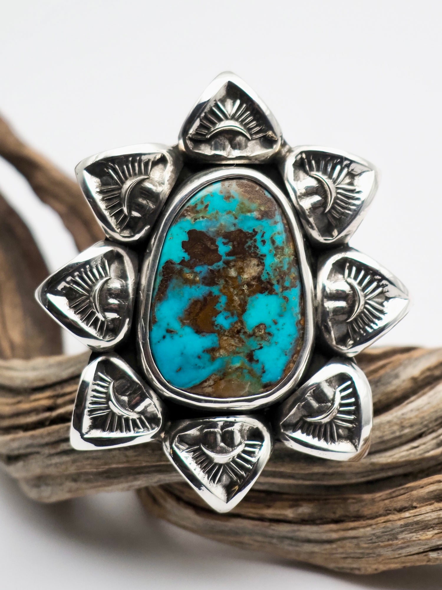 Easter Blue Turquoise Portal Hand Stamped Border Ring size 7