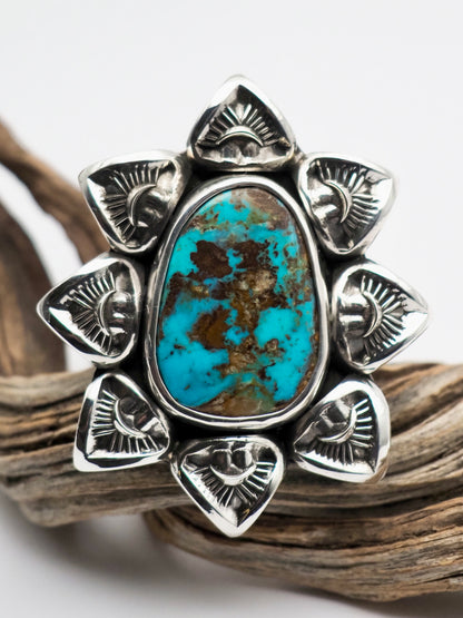 Easter Blue Turquoise Portal Hand Stamped Border Ring size 7
