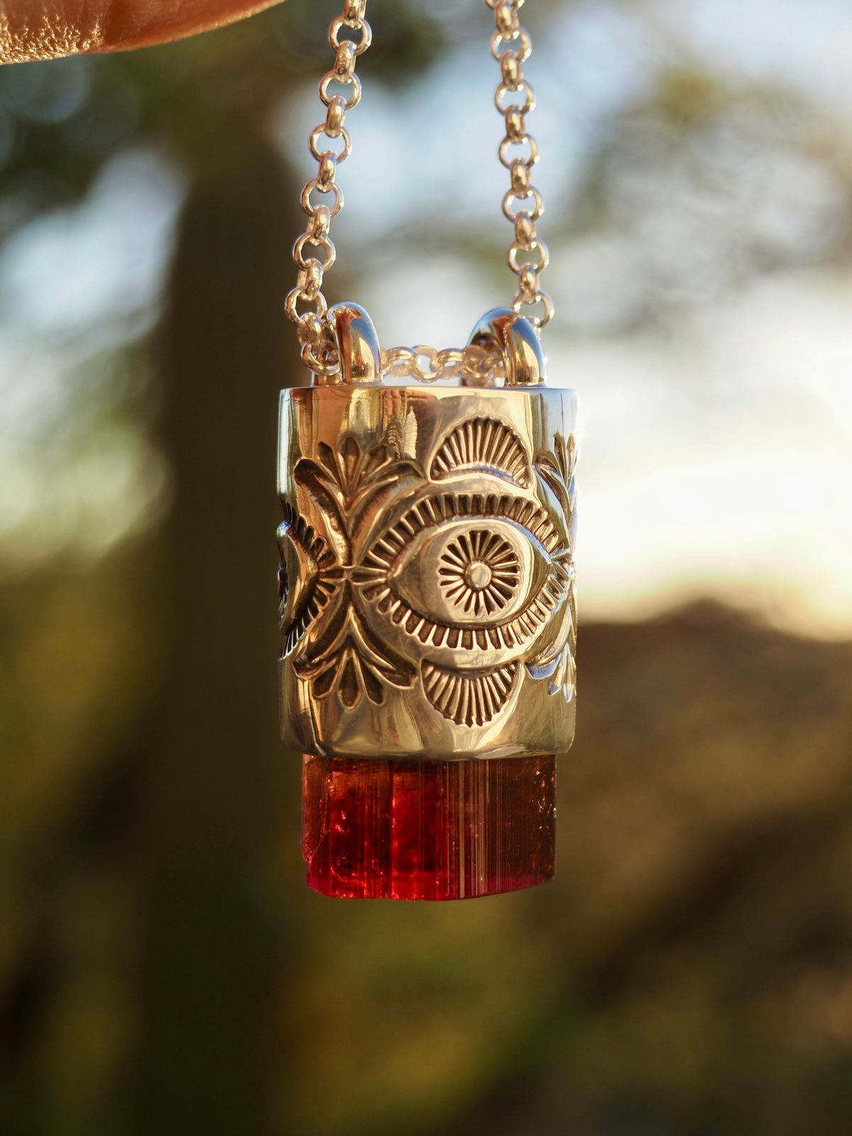 Rubellite Tourmaline Eye/Desert Talisman Necklace