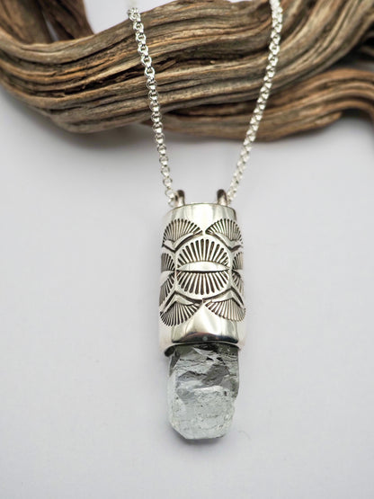 Etched Aquamarine Eye/Fan Talisman Necklace