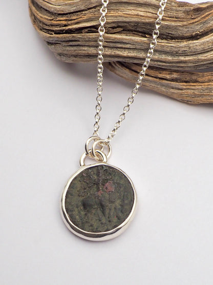 Ancient Roman Bronze Coin Talisman Necklace