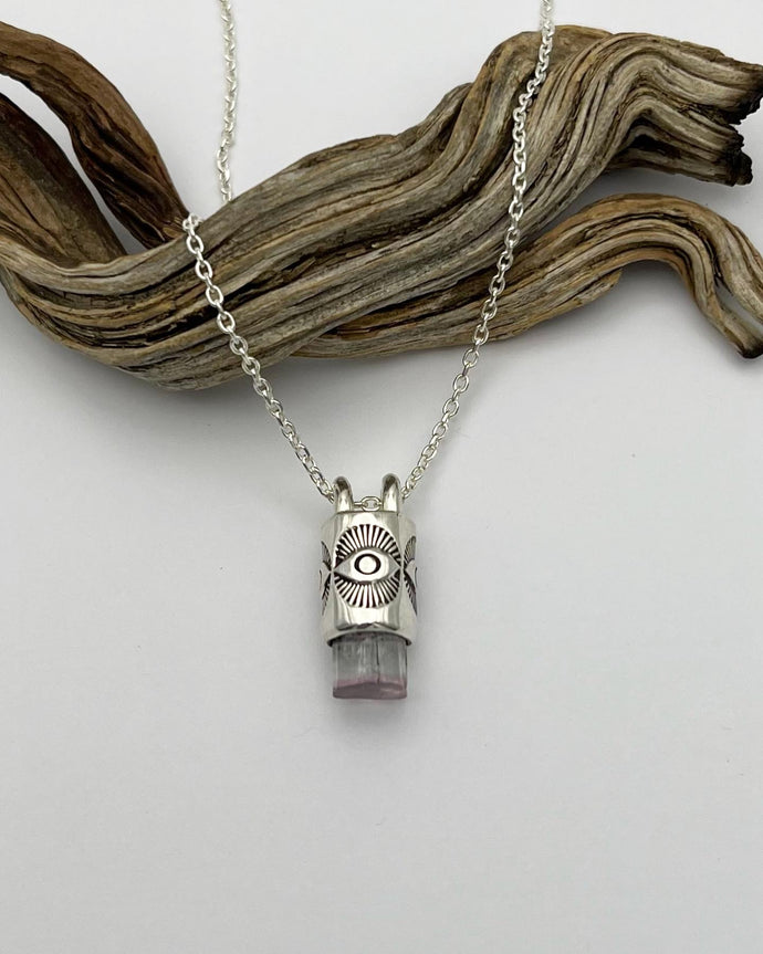 Pink/Pale Blue Bi Color Tourmaline Eye Talisman Necklace
