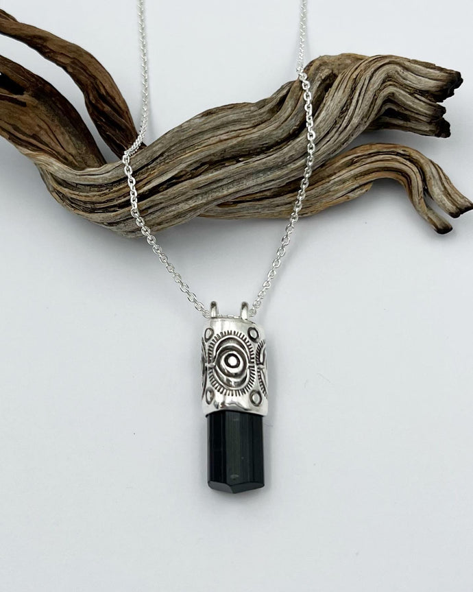 Black Tourmaline Wide Eye Talisman Necklace