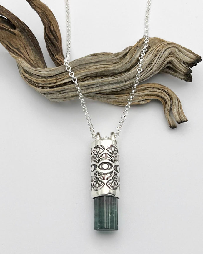 Blue/Pink Tourmaline Eye/Fan Talisman Necklace