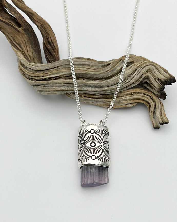 Purple Bi Color Tourmaline Desert Eye Talisman Necklace