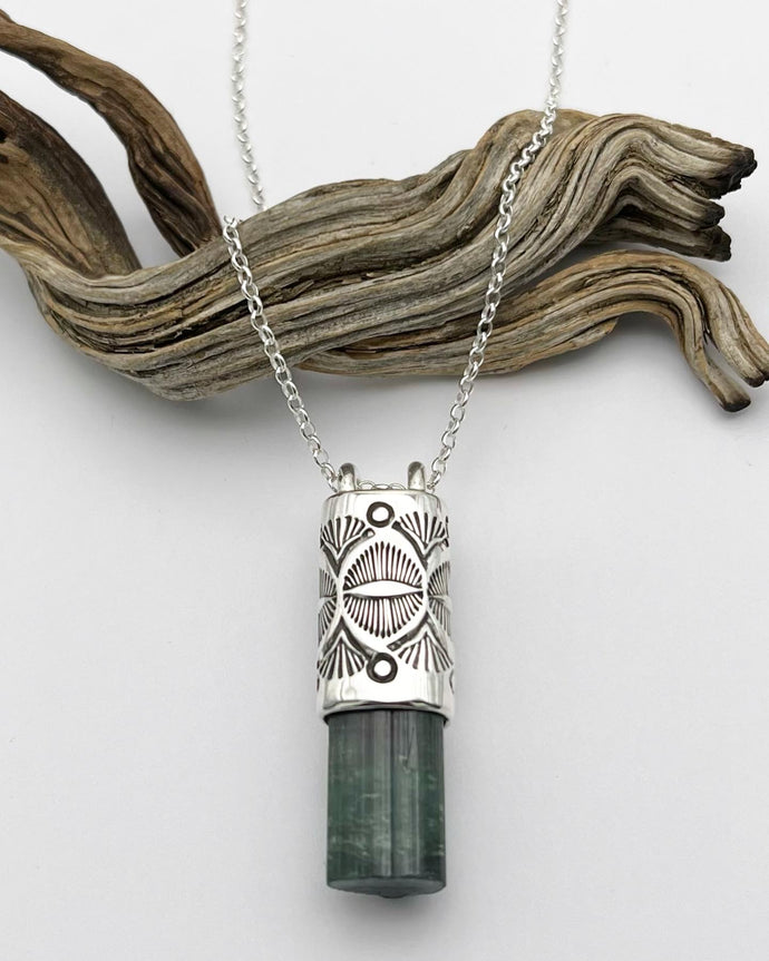 Blue/Pink Tourmaline Eye/Mojave Talisman Necklace
