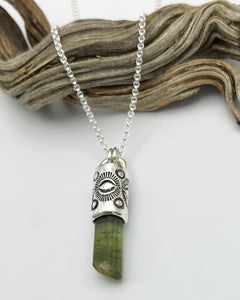 Green Tourmaline Eye/Dot Talisman Necklace