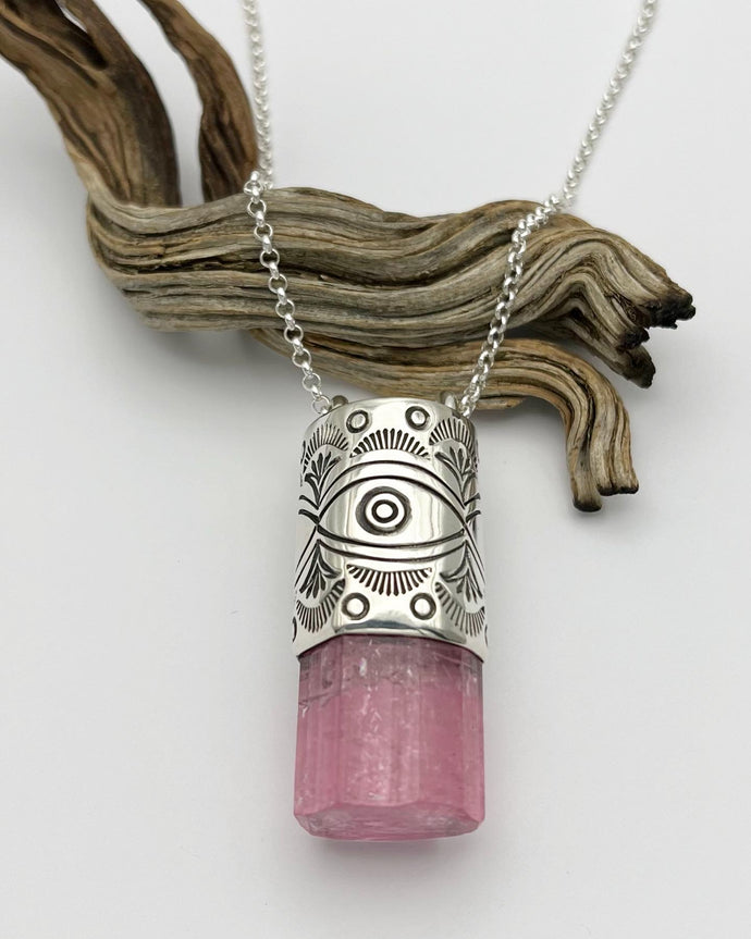 Pink Tourmaline Big Eye Talisman Necklace