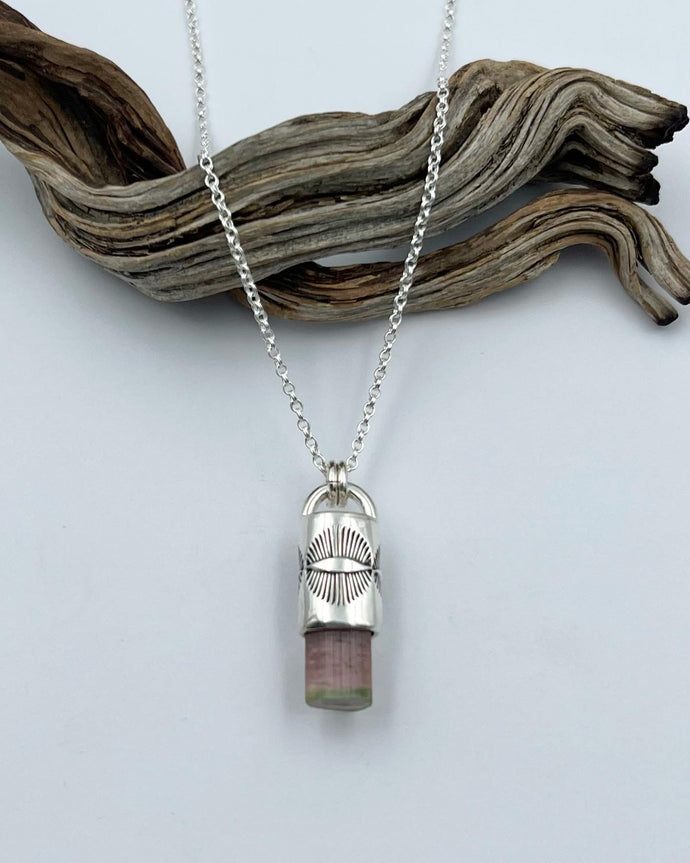 Pink/Green Tourmaline Eye Talisman Necklace