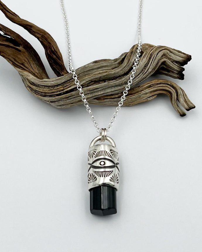 Black Tourmaline Big Eye Talisman Necklace
