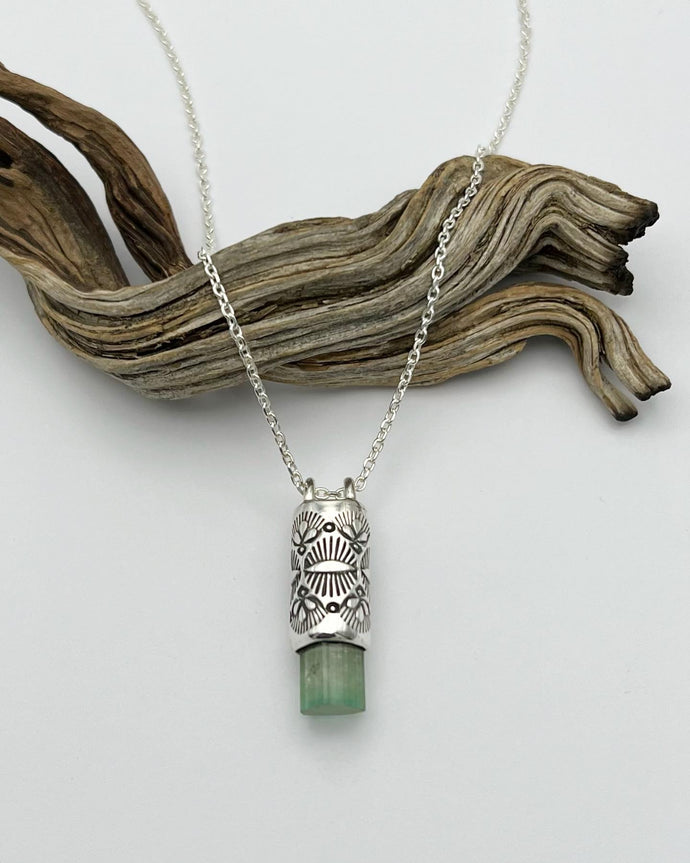 Blue/Green Bi Color Tourmaline Prickly Pear Eye Talisman Necklace