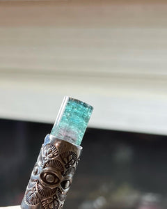 Blue/Pink Tourmaline Eye/Fan Talisman Necklace