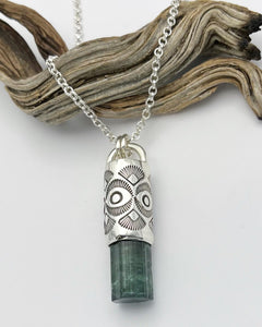 Blue/Pink Tourmaline Big Eye/Fan Talisman Necklace