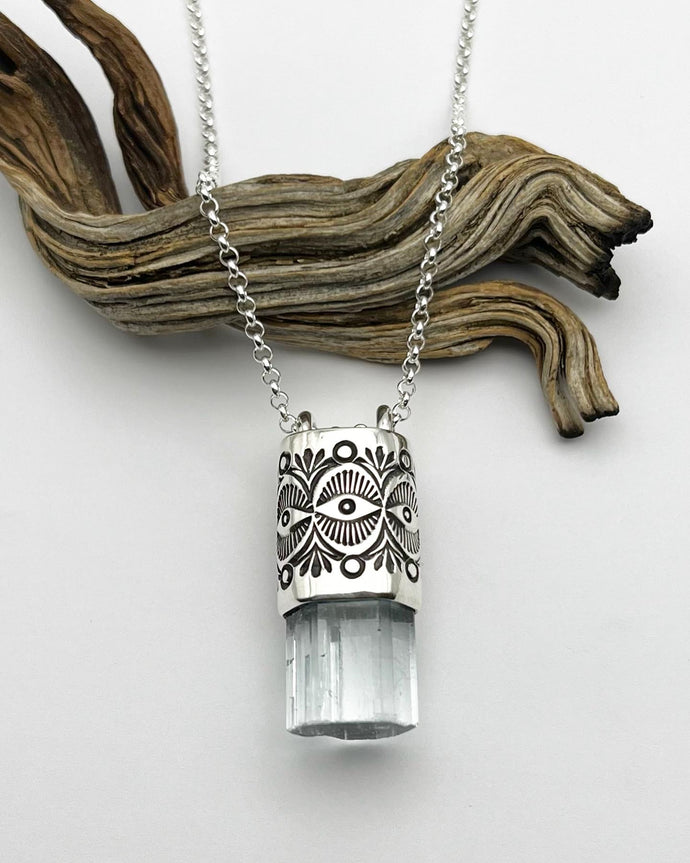 Aquamarine Desert Eye Talisman Necklace