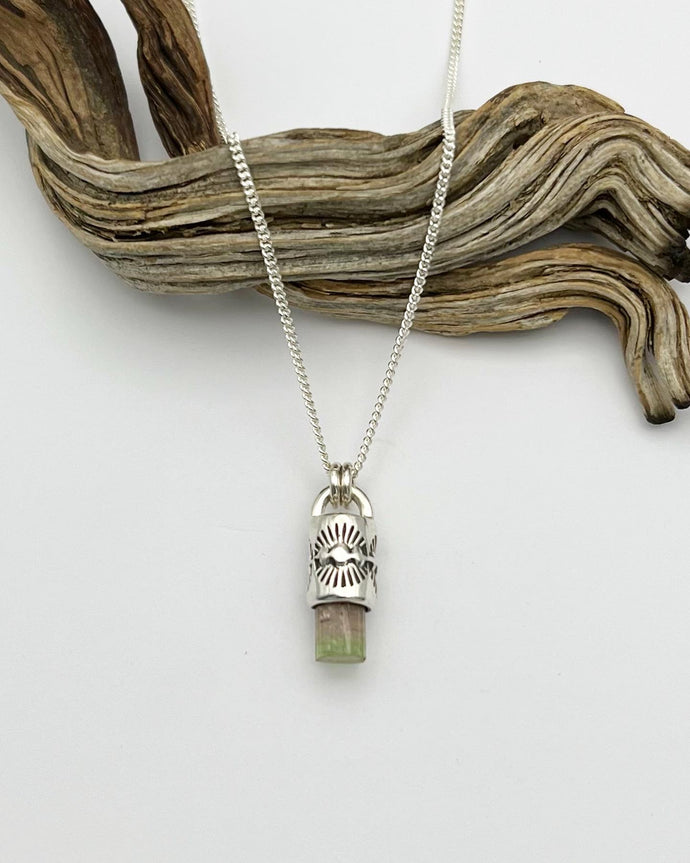 Pink/Green Bi Color Tourmaline Mini Ocotillo Talisman Necklace