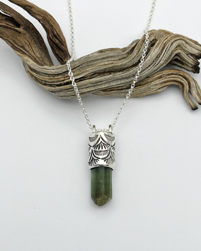 Green Tourmaline Fan Talisman Necklace