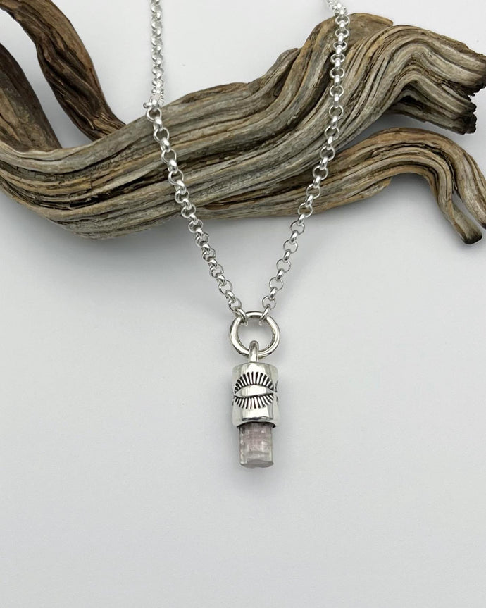 Pink/Blue Bi Color Tourmaline Mini O Ring Eye Talisman Necklace
