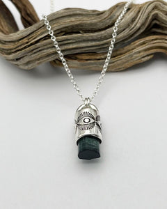 Blue Tourmaline Eye Talisman Necklace