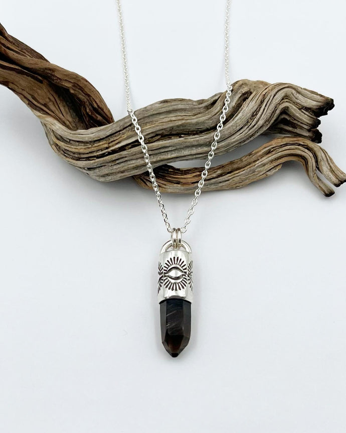 Lake George Smoky Quartz Eye/Fan Talisman Necklace