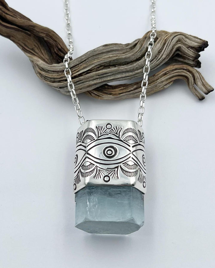Chonky Aquamarine Big Eye Talisman Necklace