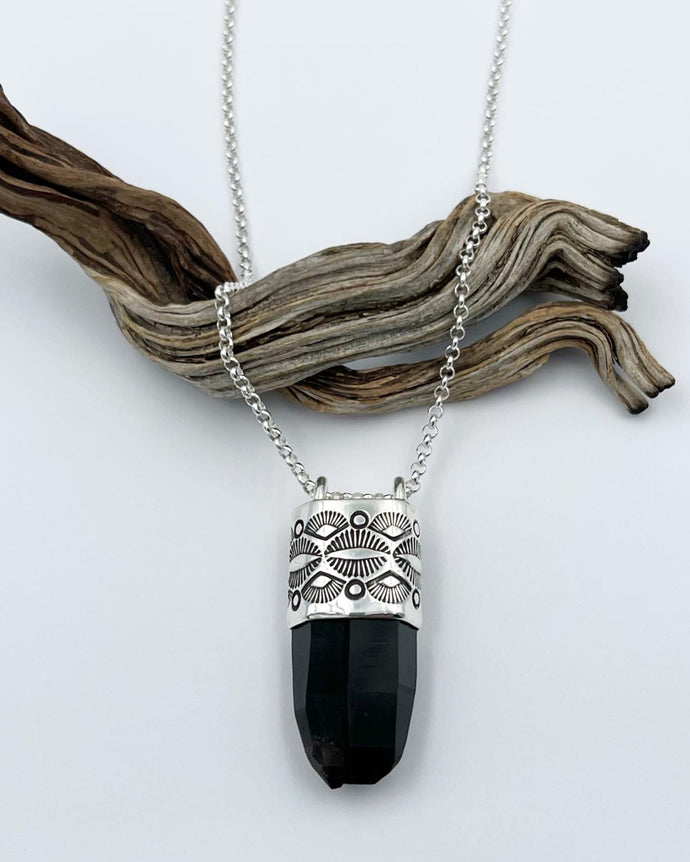 Lake George Smoky Quartz Eye/Fan Talisman Necklace