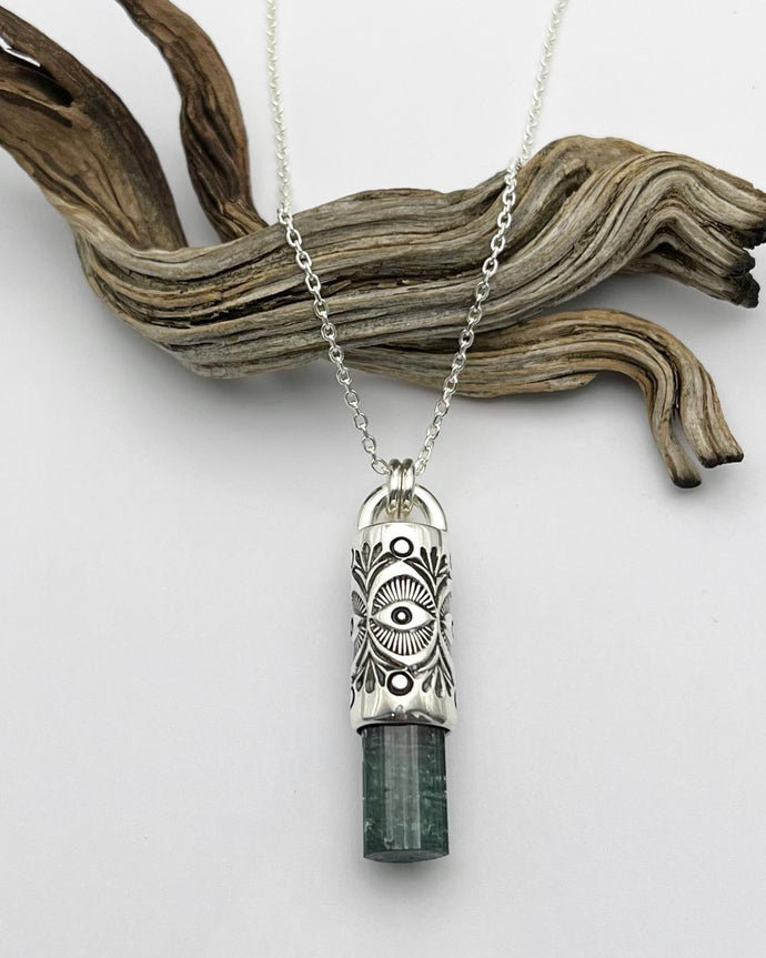 Blue/Pink Tourmaline Desert/Eye Talisman Necklace