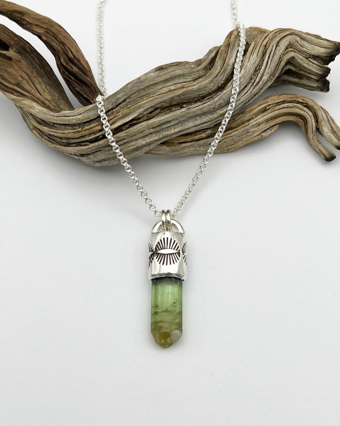 Green Tourmaline Eyelash Talisman Necklace