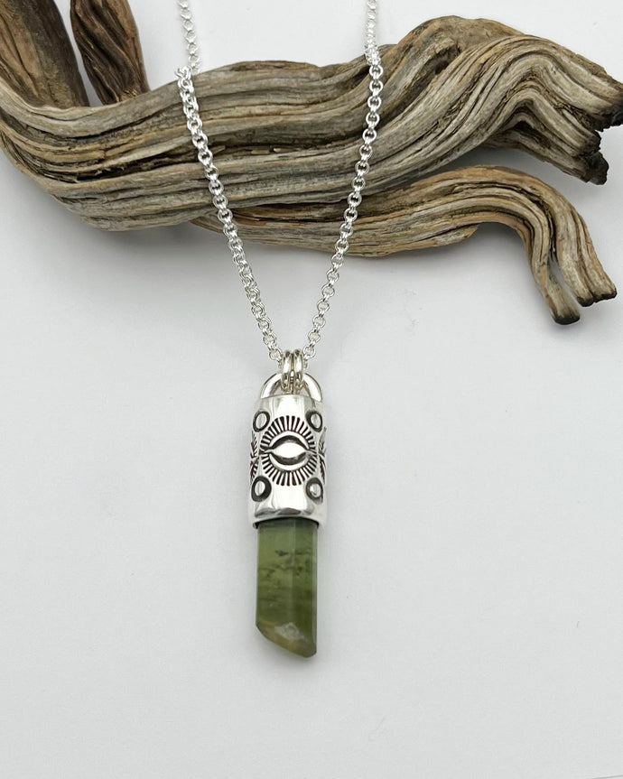 Green Tourmaline Eye/Dot Talisman Necklace