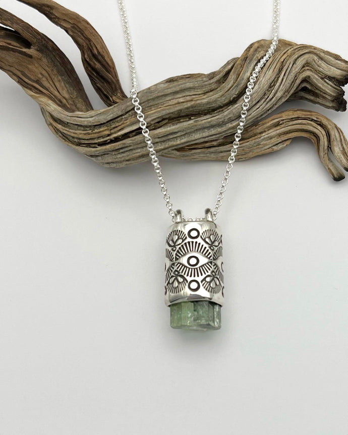 Green Bi Color Tourmaline Eye/Prickly Pear Talisman Necklace