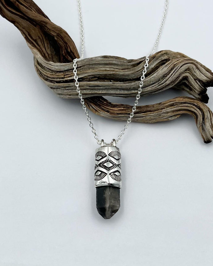 Thomas Range Black Topaz Fan/Diamond Talisman Necklace