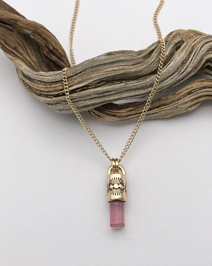 🏳️‍🌈Pink Tourmaline 14k Gold Talisman Necklace