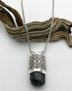 Blue/Pink Bi Color Tourmaline Eye Talisman Necklace