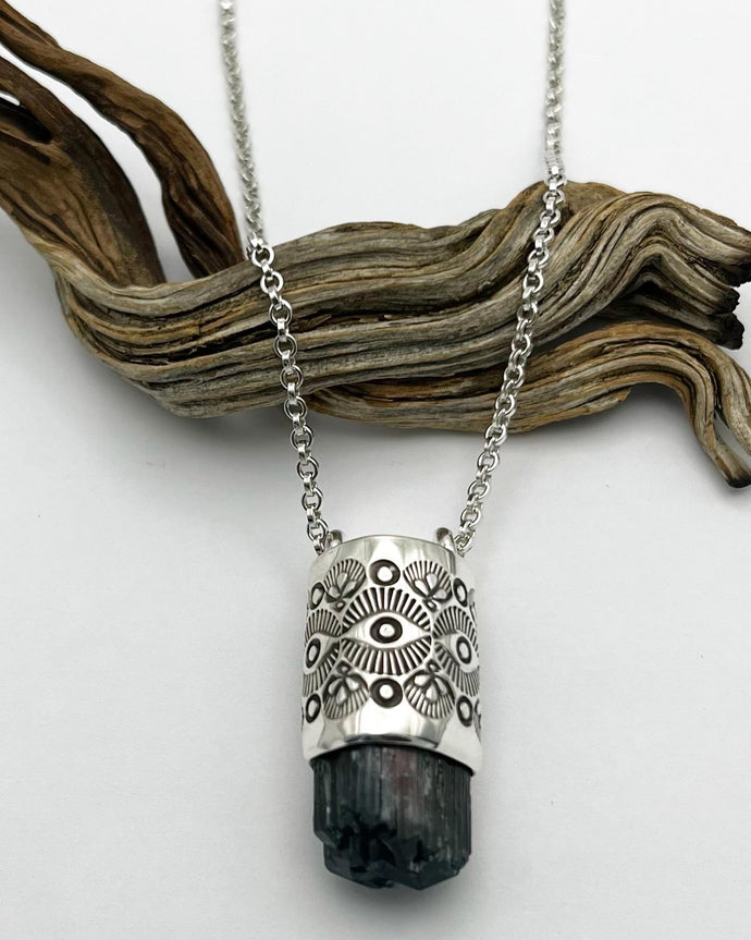 Blue/Pink Bi Color Tourmaline Eye Talisman Necklace