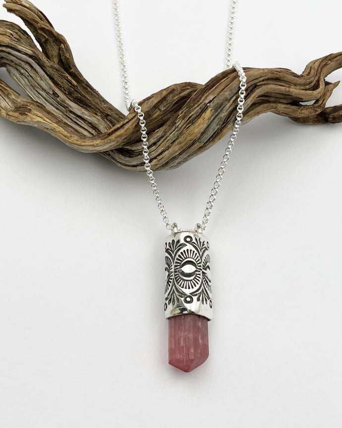 California Pink Tourmaline Desert Eye Talisman Necklace