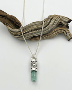 Light Blue/Green Tourmaline Eye Talisman Necklace