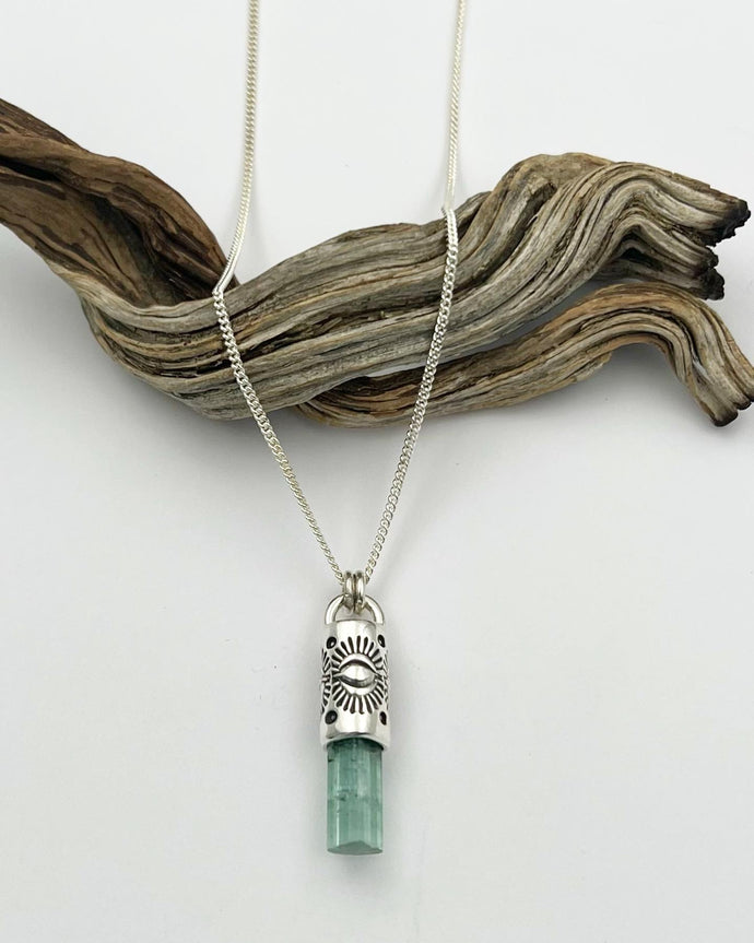 Light Blue/Green Tourmaline Eye Talisman Necklace