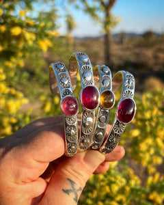 Hot Pink Tourmaline Sun Heavyweight Hand Stamped Stacker Cuff S/M