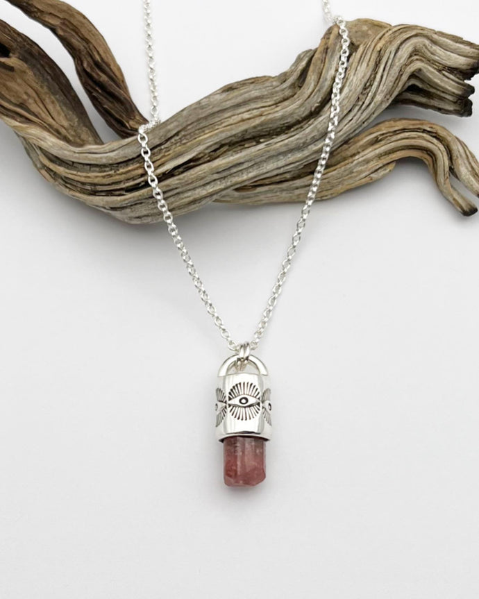 Pink Tourmaline Eye Talisman Necklace