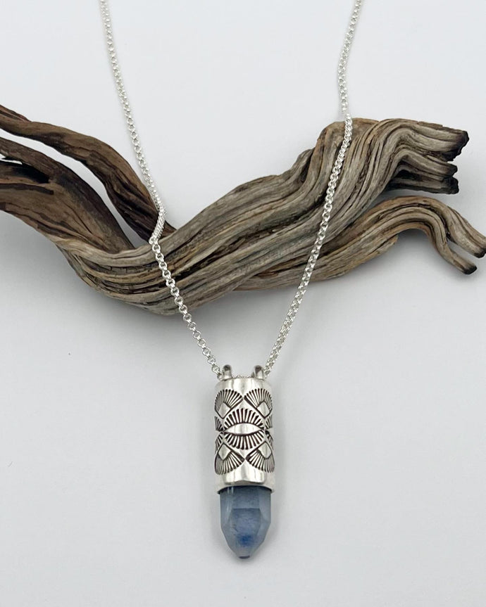 Dumortierite Included Quartz Eye/Fan Talisman Necklace