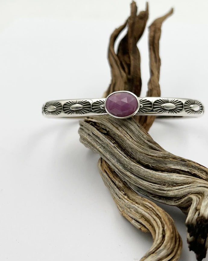 Pink Sapphire Sunburst Stacker Cuff XL