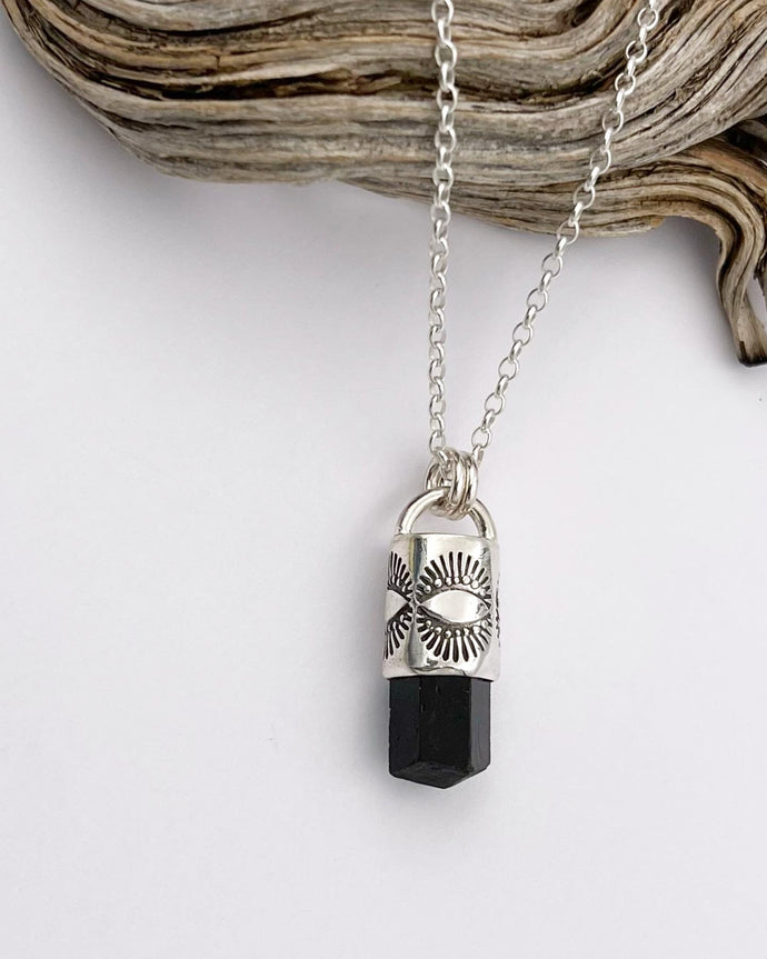 Black Tourmaline Eye/Dot Talisman Necklace