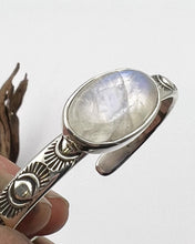 Rainbow Moonstone Eye Hand Stamped Stacker Cuff XS